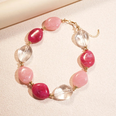 Pink Bohemian Acrylic Irregular Colorful Bead Necklaces