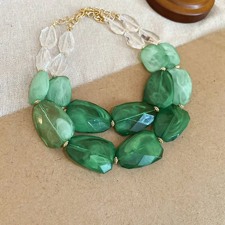 Green Bohemian Acrylic Irregular Colorful Bead Necklaces