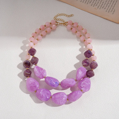 Purple Bohemian Acrylic Irregular Colorful Bead Necklaces