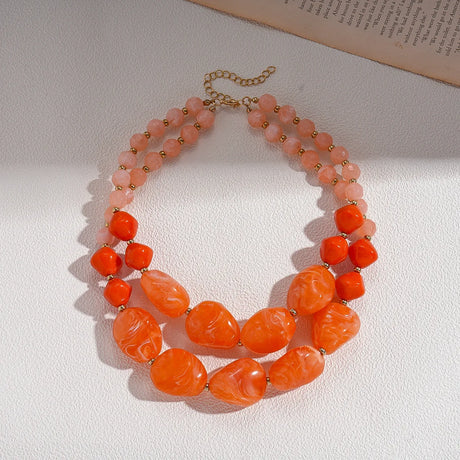 Orange Bohemian Acrylic Irregular Colorful Bead Necklaces