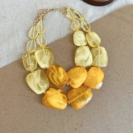 Gold Bohemian Acrylic Irregular Colorful Bead Necklaces