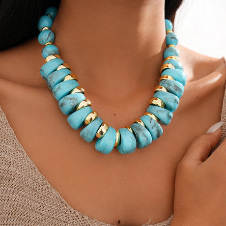 Blue Bohemian Acrylic Irregular Colorful Bead Necklaces