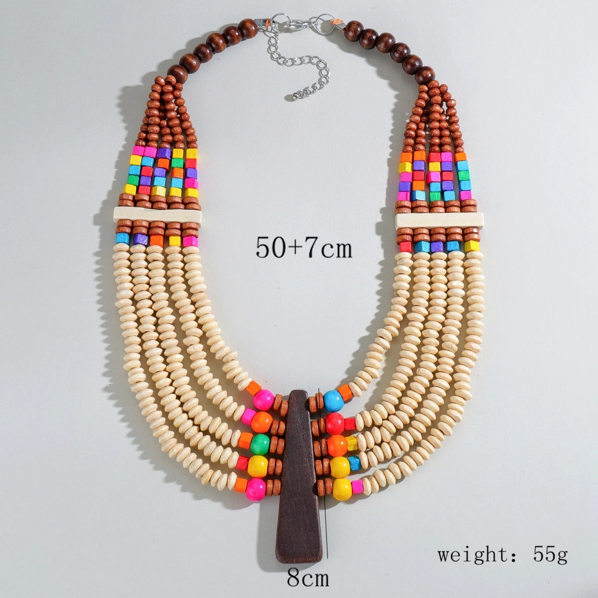 Bohemian African Style Handmade Wooden Beaded Necklace Size