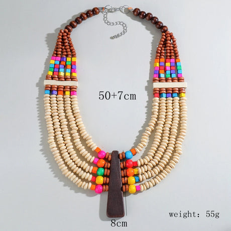 Bohemian African Style Handmade Wooden Beaded Necklace Size