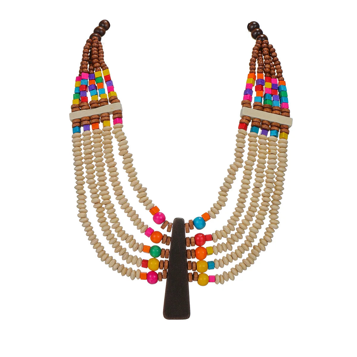 Bohemian African Style Handmade Wooden Beaded Necklace Brown