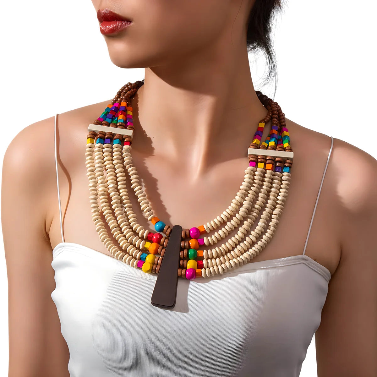 Bohemian African Style Handmade Wooden Beaded Necklace Brown