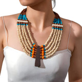 Bohemian African Style Handmade Wooden Beaded Necklace Blue