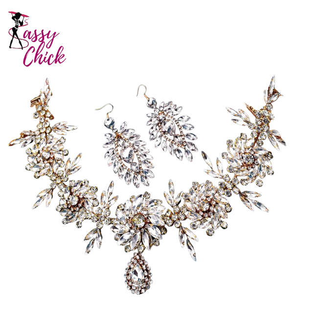 Bohemian Crystal Rhinestone Crown Forehead Bridal Headband Sassy Chick Logo