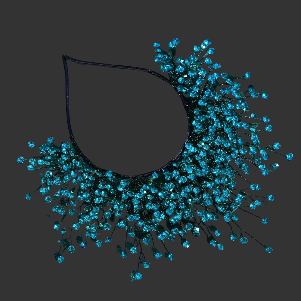 Blue Bohemian Crystal Rhinestone Crown Forehead Bridal Headband