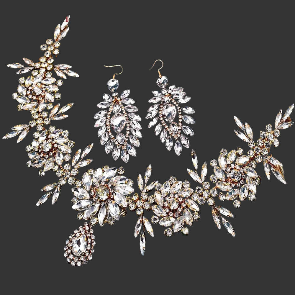 Gold Bohemian Crystal Rhinestone Crown Forehead Bridal Headband