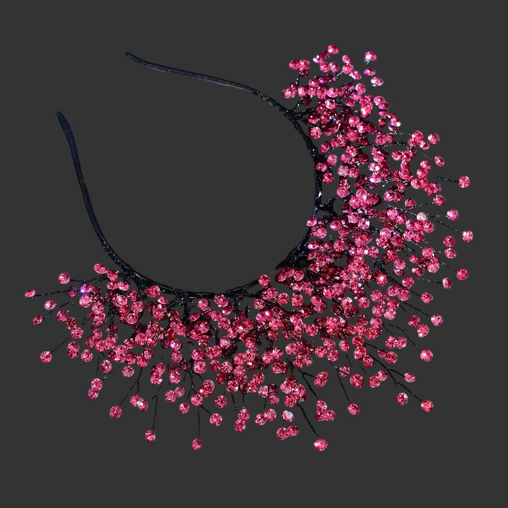 Red Bohemian Crystal Rhinestone Crown Forehead Bridal Headband