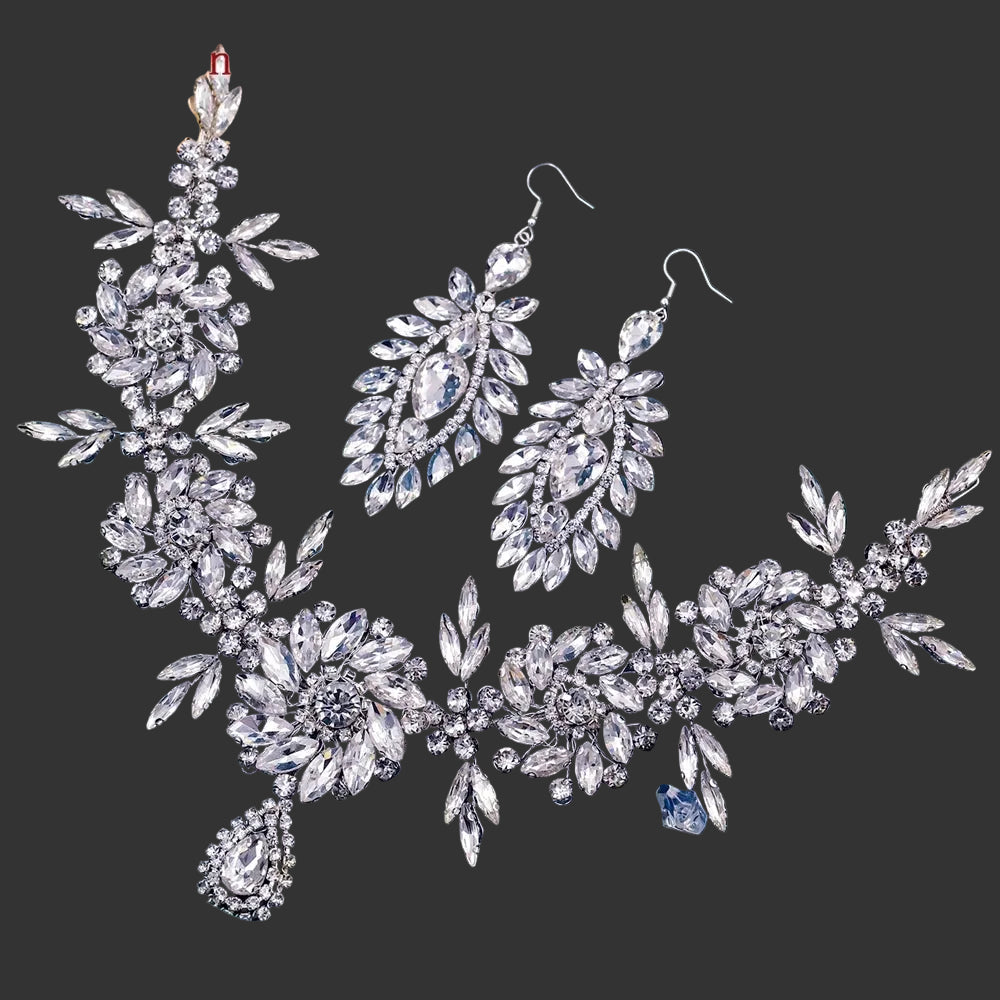 White Bohemian Crystal Rhinestone Crown Forehead Bridal Headband