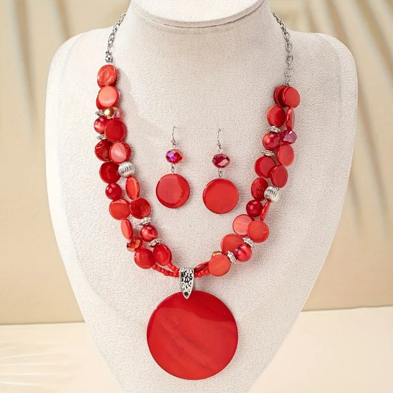 Bohemian Ethnic Style Exaggerated Red Round Jewerly
