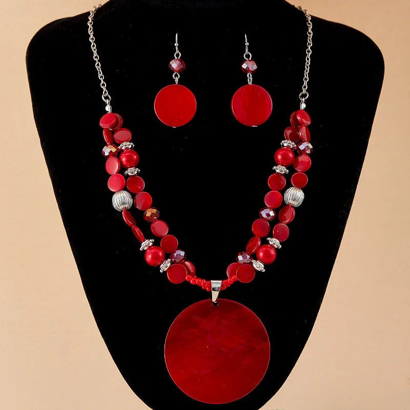 Bohemian Ethnic Style Exaggerated Red Round Jewerly