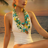 Model Using Bohemian Fresh Multi-layer Wooden Bead Handmade Jewelry