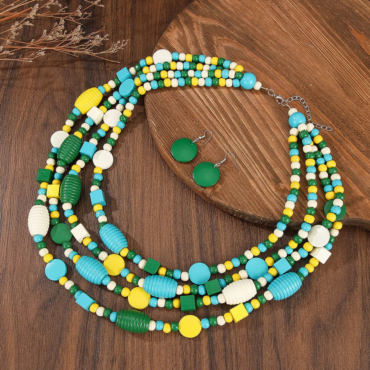 Green Bohemian Fresh Multi-layer Wooden Bead Handmade Jewelry
