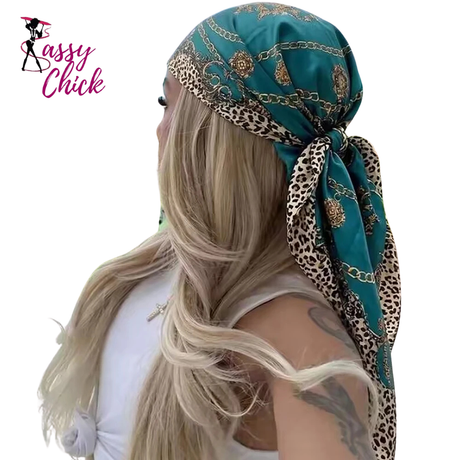 Bohemian Leopard Print Bandana Square Scarf Sassy Chick Logo