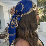 Blue Bohemian Leopard Print Bandana Square Scarf