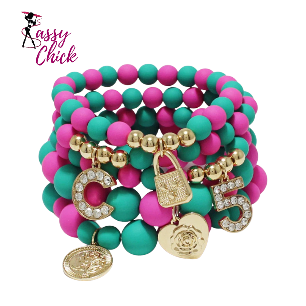 Bohemian Multicolor Acrylic Beaded Bracelets Bangles Sassy Chick Logo