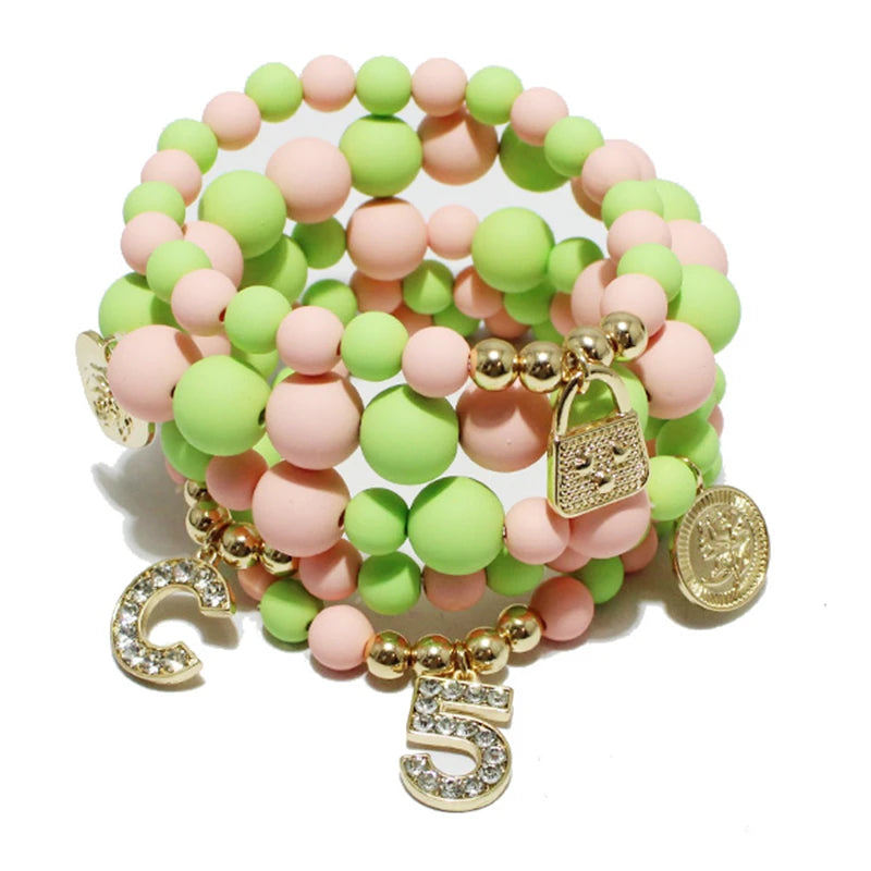 matte pink green acrylic beaded bracelet