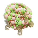 matte pink green acrylic beaded bracelet