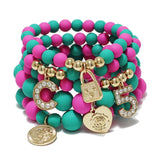matte pink green acrylic beaded bracelet
