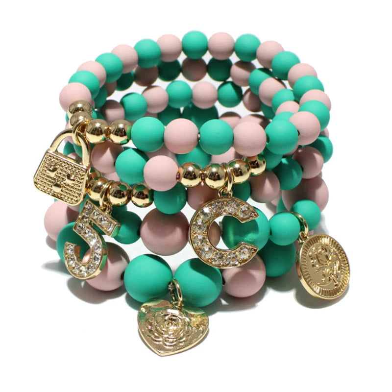 matte green grey acrylic beaded bracelet
