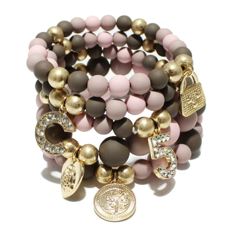 matte brown pink acrylic beaded bracelet 
