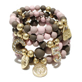 matte brown pink acrylic beaded bracelet 