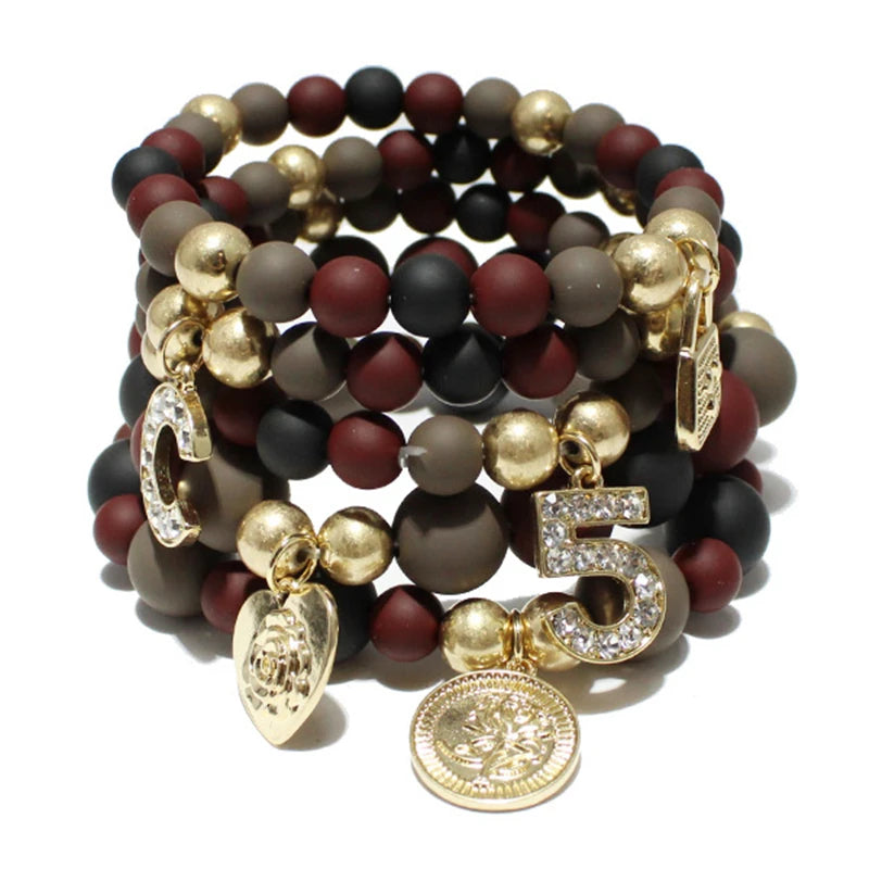 matte brown black grey acrylic beaded bracelet
