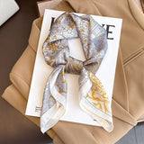 Gray Gold Bohemian Satin Head Wrap Square Silk Scarf