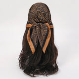 Orange Black Bohemian Satin Head Wrap Square Silk Scarf
