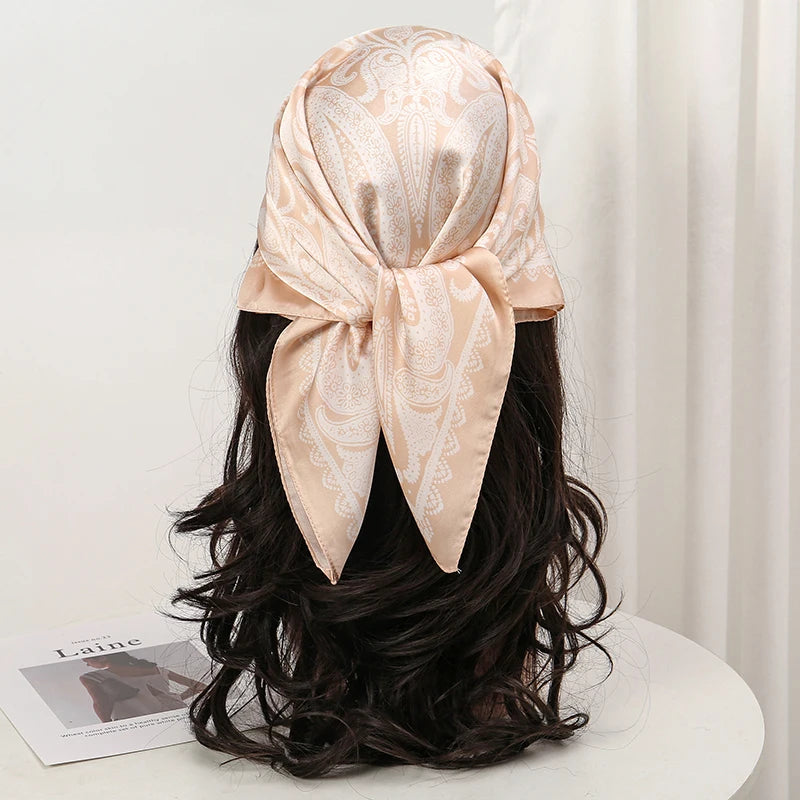Pink Bohemian Satin Head Wrap Square Silk Scarf