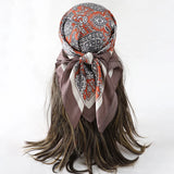 Brown Orange Bohemian Satin Head Wrap Square Silk Scarf
