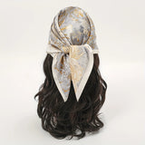 Gray Gold Bohemian Satin Head Wrap Square Silk Scarf