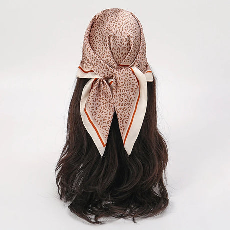 Brown Red Bohemian Satin Head Wrap Square Silk Scarf