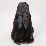 Blue Bohemian Satin Head Wrap Square Silk Scarf
