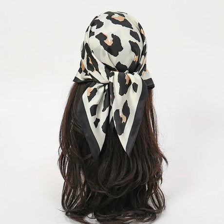 Black White Bohemian Satin Head Wrap Square Silk Scarf