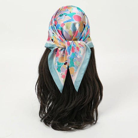 Multicolor Bohemian Satin Head Wrap Square Silk Scarf