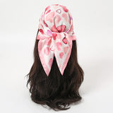 Red Bohemian Satin Head Wrap Square Silk Scarf