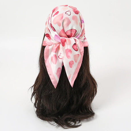 Red Bohemian Satin Head Wrap Square Silk Scarf