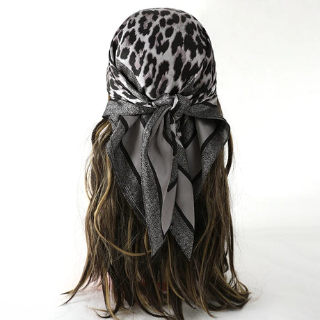 Black Bohemian Satin Head Wrap Square Silk Scarf