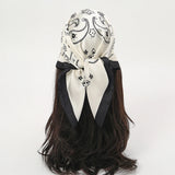 White Black Bohemian Satin Head Wrap Square Silk Scarf