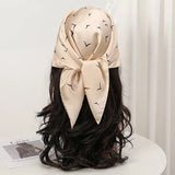 Beige Bohemian Satin Head Wrap Square Silk Scarf
