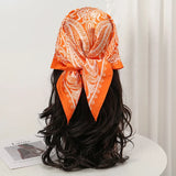 Orange Bohemian Satin Head Wrap Square Silk Scarf