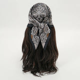 Gray Black Bohemian Satin Head Wrap Square Silk Scarf