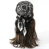 White Black Bohemian Satin Head Wrap Square Silk Scarf