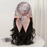 Pink Gray Bohemian Satin Head Wrap Square Silk Scarf