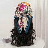 Blue Red Bohemian Satin Head Wrap Square Silk Scarf