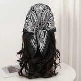 Black White Bohemian Satin Head Wrap Square Silk Scarf